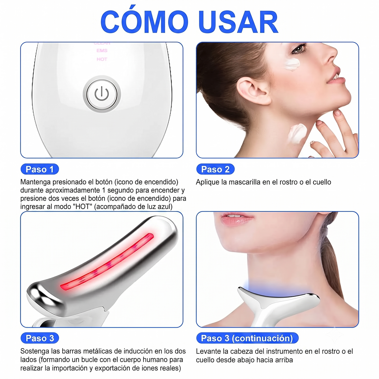 Masajeador Facial y de Cuello LED 3 en 1 | Terapia Térmica y Anti-edad